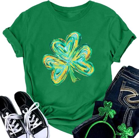 St Patrick's Day Shirts Women: Green Shamrock Tee Clover Irish Casual T Shirt Paddy's Day Short Sleeve Tops in Saudi Arabia