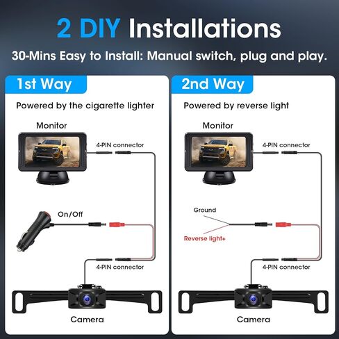 【2 Charging Methods】Backup Camera 5" AHD 1080P Back up Camera Systems for Cars Vehicle Backup Camera with Monitor LED Colored Night Vision DIY Guidelines 140° Wide Angle IP68 Reverse Camera for Truck in Kuwait