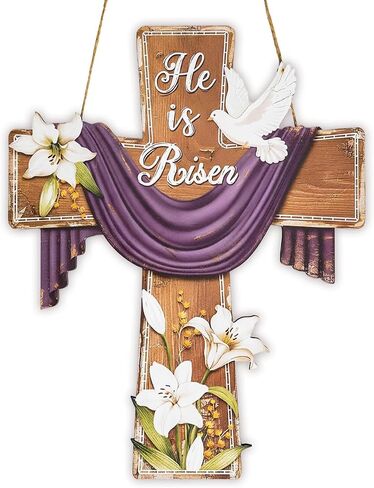 ديكور عيد الفصح من الخشب الطبيعي الصلب - مشهد القيامة المسيحية مع قبر وصليب فارغين، ديكورات عيد الفصح الدينية للمنزل، الكنيسة، المكتب، هدايا ديكور الطاولة He is Risen in Kuwait