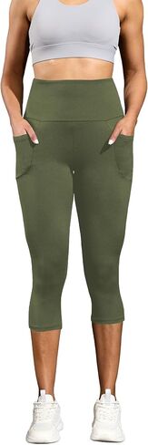 Buttery Soft Capri Leggings with Pockets, High Waisted Tummy Control No See Through Workout Yoga Capri Leggings for Women in Saudi Arabia