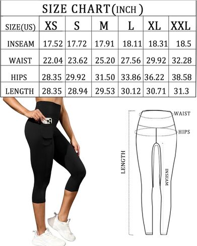 Buttery Soft Capri Leggings with Pockets, High Waisted Tummy Control No See Through Workout Yoga Capri Leggings for Women in Saudi Arabia