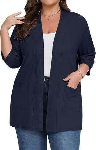 Women's Plus Size 3/4 Sleeve Cardigan Lightweight Casual Open Front Cardigans with Pockets in Kuwait