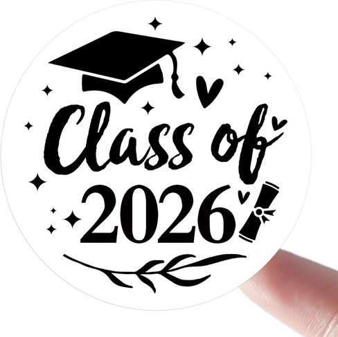 120 × ملصق تخرج فئة 2026 - ملصقات لكبار السن باللونين الأبيض والأسود - ملصقات هدايا لحفلات التخرج للدعوات والأظرف وحقائب الهدايا (مستدير 1.6 بوصة) in Kuwait