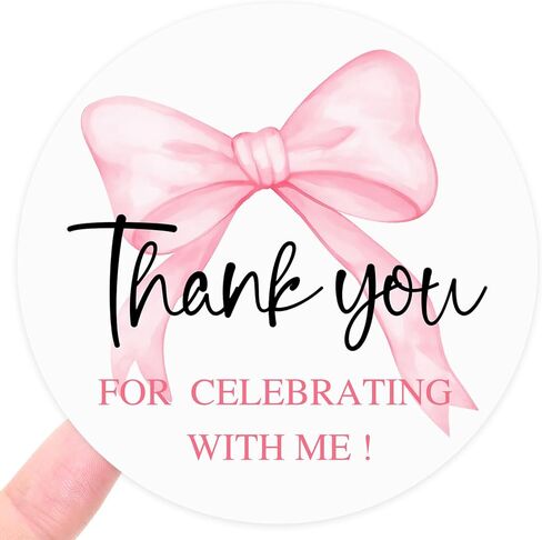 120 عبوة من ملصقات شكرًا لك على شكل فيونكة وردية، ملصقات شكرًا على شكل قوس مع تصميم شريطي لطيف، ملصقات مستديرة للحفلات لحفلة استقبال المولود الجديد وعيد الحب وملصقات إغلاق على شكل مغلف، 1.6 بوصة (معي) in Kuwait