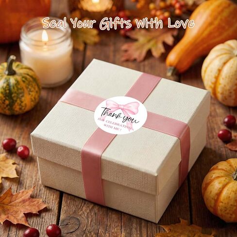 120 عبوة من ملصقات شكرًا لك على شكل فيونكة وردية، ملصقات شكرًا على شكل قوس مع تصميم شريطي لطيف، ملصقات مستديرة للحفلات لحفلة استقبال المولود الجديد وعيد الحب وملصقات إغلاق على شكل مغلف، 1.6 بوصة (معي) in Kuwait