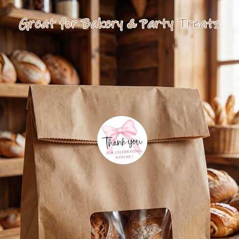 120 عبوة من ملصقات شكرًا لك على شكل فيونكة وردية، ملصقات شكرًا على شكل قوس مع تصميم شريطي لطيف، ملصقات مستديرة للحفلات لحفلة استقبال المولود الجديد وعيد الحب وملصقات إغلاق على شكل مغلف، 1.6 بوصة (معي) in Kuwait