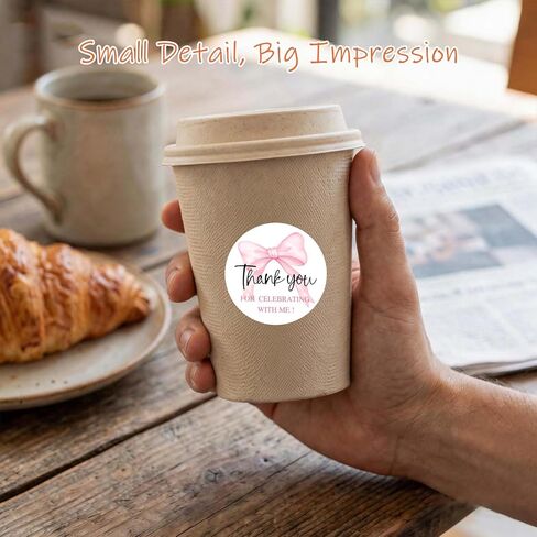 120 عبوة من ملصقات شكرًا لك على شكل فيونكة وردية، ملصقات شكرًا على شكل قوس مع تصميم شريطي لطيف، ملصقات مستديرة للحفلات لحفلة استقبال المولود الجديد وعيد الحب وملصقات إغلاق على شكل مغلف، 1.6 بوصة (معي) in Kuwait