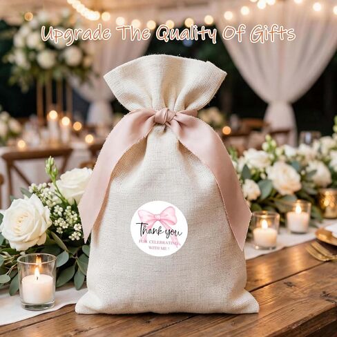 120 عبوة من ملصقات شكرًا لك على شكل فيونكة وردية، ملصقات شكرًا على شكل قوس مع تصميم شريطي لطيف، ملصقات مستديرة للحفلات لحفلة استقبال المولود الجديد وعيد الحب وملصقات إغلاق على شكل مغلف، 1.6 بوصة (معي) in Kuwait