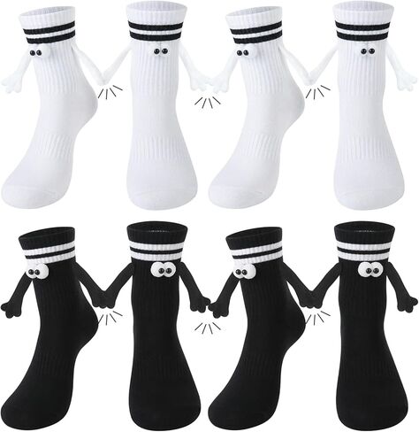4 Pairs Magnetic Holding Hands Socks Novelty Striped Crew Socks Funny Hand in Hands Sock for Teen, Couples, Friends in Saudi Arabia