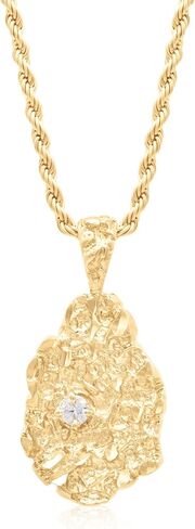 Gold Nugget Necklace, 14k Gold Plated, 3mm French Rope Chain, CZ Pendant Size 16-24 inch in Saudi Arabia