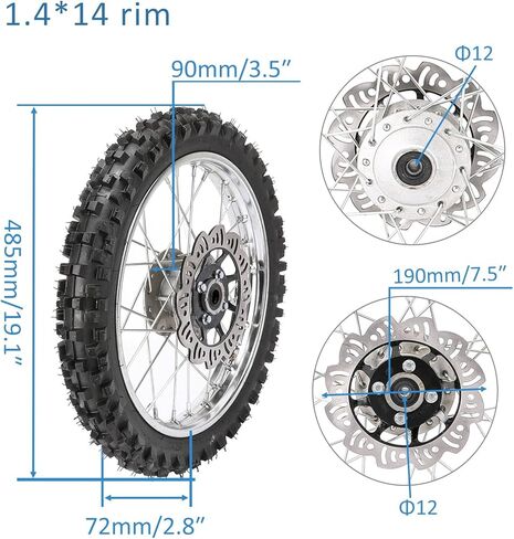 60/100-14 Dirt Bike Tire and Rim 14 Inch Front Tire Wheel Assembly 1.4x14 Rim 12mm Bearing for Dirt Pit Bike SSR Apollo CRF50 CRF70 CRF70 KX65 110cc 125cc Motocross Off Road Motorcycle in Saudi Arabia