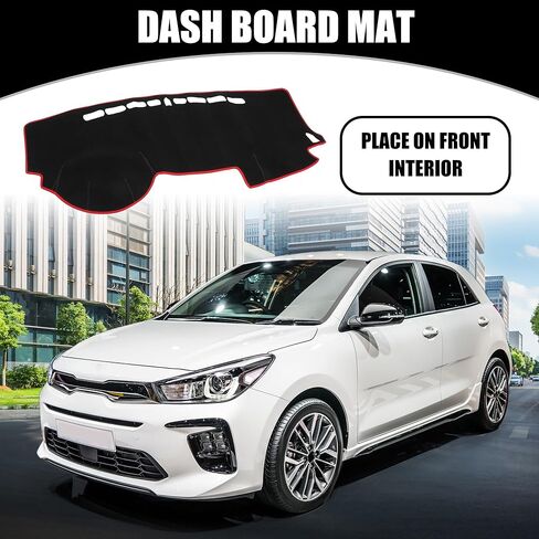 Dash Cover - Car Center Console Non-Slip Dash Board Mat - for Kia Rio 2011-2014 - Polyester Black Red - 1Pc in Saudi Arabia
