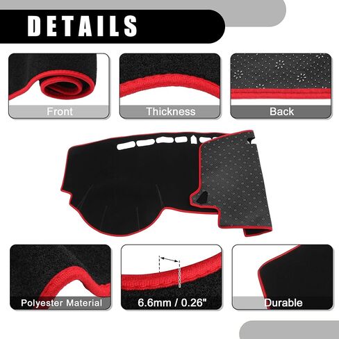 Dash Cover - Car Center Console Non-Slip Dash Board Mat - for Kia Rio 2011-2014 - Polyester Black Red - 1Pc in Saudi Arabia