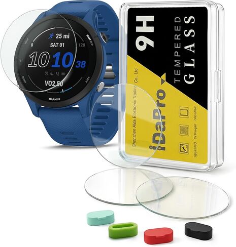 [4 Pack] Screen Protector for Garmin Forerunner 55 45 45S Smartwatch + Silicone Anti-dust Plugs Tempered Glass Anti-Scratch Bubble-Free in Kuwait