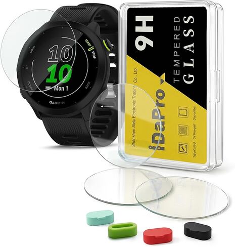 [4 عبوات] واقي شاشة لساعة Garmin Forerunner 55 45 45S الذكية + سدادات سيليكون مضادة للغبار، زجاج مقسى مضاد للخدش وخالي من الفقاعات in Kuwait