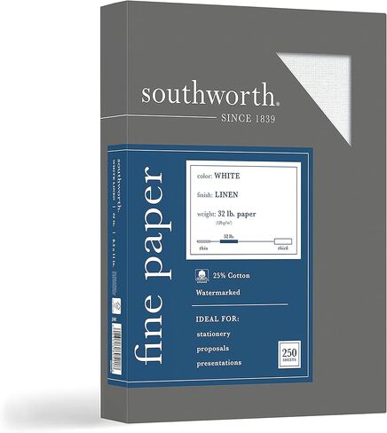 Southworth J558C 25% Cotton Linen Business Paper 32 lbs. 8-1/2 x 11 White 250/Box in Saudi Arabia