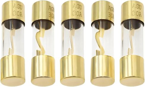5 PCS 30A Gold Plated Glass Car Audio AGU Fuse, Audio Stereo Sytem Glass Tube Fuse for Safety Power Protection, Inline AGU Fuses for Car Marine Radio Speaker Amplifier in Saudi Arabia