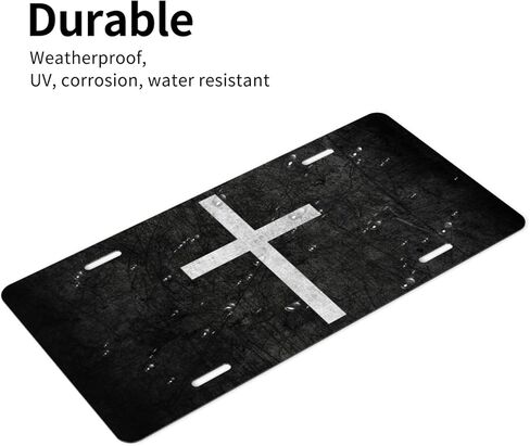 Jesus Cross Black Front License Plate for Women Car Vanity Plates Decorative Aluminum Metal Cute Novelty License Plate Cover for Men 6x12 Inch (4 Holes) in Saudi Arabia