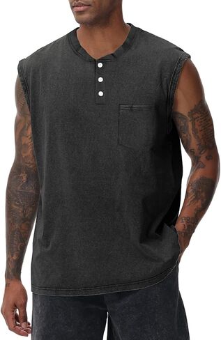 KEEPSHOWING Mens Workout Tank Tops Sleeveless Tee Shirts Muscle Gym Shirts Acid Wash T Shirts Running Loose Fit Tee in Kuwait