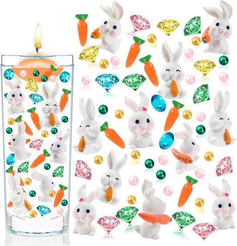 60 قطعة من حشو مزهرية عيد الفصح، حبات اللؤلؤ متعددة الألوان من الأكريليك على شكل أرنب وجزر لتزيين الطاولة والحرف اليدوية اليدوية، وحشو مزهرية أرنب لتزيين الطاولة المركزية in Kuwait