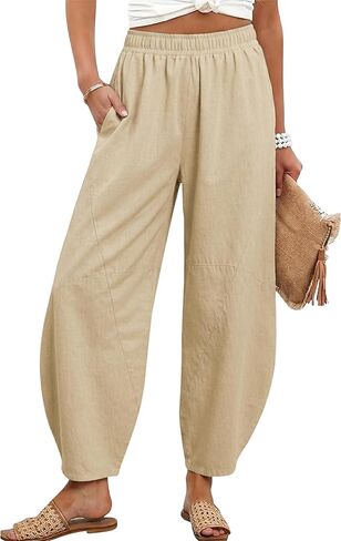 Tanming Womens Barrel Pants Mid Elastic Waisted Summer Capri Pants Loose Fit Casual Wide Leg Trousers in Saudi Arabia