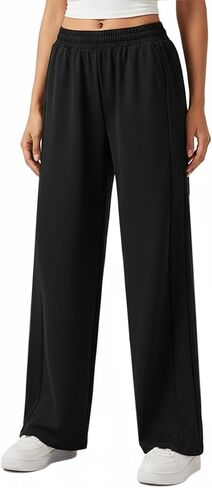 Womens Casual Pants Breathable Stretchy Pull On High Waisted Straight Leg Trousers for Summer in Saudi Arabia
