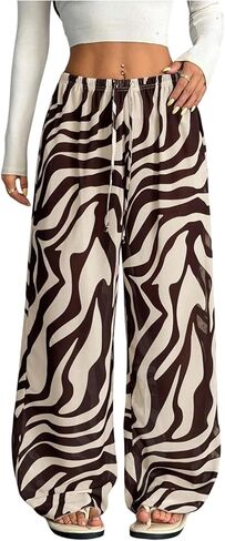 SOLY HUX Women's Summer Palazzo Pants Drawstring Elastic Waist Wide Leg Striped Trousers in Saudi Arabia