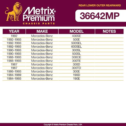 أجزاء الهيكل الفاخرة من Metrix - مجموعة جلبة ذراع التحكم الخلفية السفلية الخارجية تناسب 04-08 Chrysler Crossfire، 06-07 Mercedes-Benz C280، 06-07 C350، 05-06 C55 AMG، استبدال K200082، صنع في أوروبا in Saudi Arabia