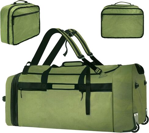 حقيبة من القماش الخشن المتدحرج مع 3 عجلات، 110L-120L قابلة للتوسيع وقابلة للطي، تصميم 28 بوصة مقاوم للماء للحمل على الأمتعة، حقيبة عطلة نهاية الأسبوع خفيفة الوزن للرجال والنساء، التخييم/الشحن/السفر الجوي in Kuwait