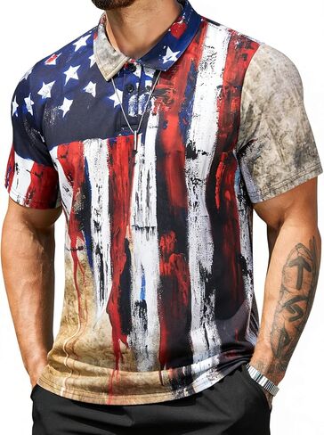 Short Sleeve Polo Shirts for Men American Flag Graphic Shirt Patriotic Casual Golf Shirt in Saudi Arabia