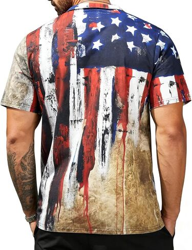 Short Sleeve Polo Shirts for Men American Flag Graphic Shirt Patriotic Casual Golf Shirt in Saudi Arabia