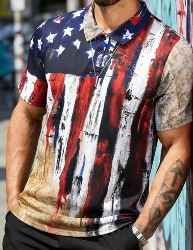 Short Sleeve Polo Shirts for Men American Flag Graphic Shirt Patriotic Casual Golf Shirt in Saudi Arabia