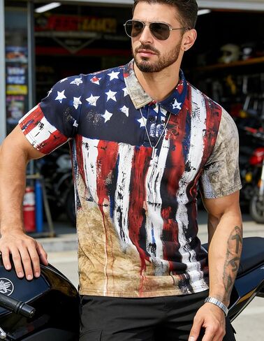 Short Sleeve Polo Shirts for Men American Flag Graphic Shirt Patriotic Casual Golf Shirt in Saudi Arabia