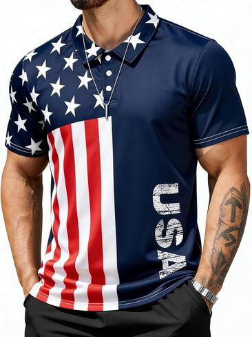 Short Sleeve Polo Shirts for Men American Flag Graphic Shirt Patriotic Casual Golf Shirt in Saudi Arabia