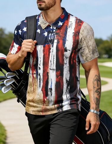 Short Sleeve Polo Shirts for Men American Flag Graphic Shirt Patriotic Casual Golf Shirt in Saudi Arabia