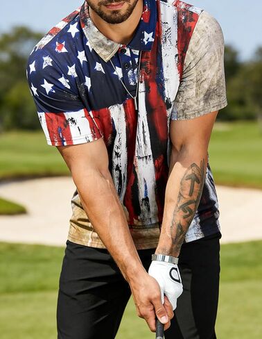 Short Sleeve Polo Shirts for Men American Flag Graphic Shirt Patriotic Casual Golf Shirt in Saudi Arabia