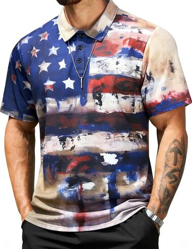 Short Sleeve Polo Shirts for Men American Flag Graphic Shirt Patriotic Casual Golf Shirt in Saudi Arabia