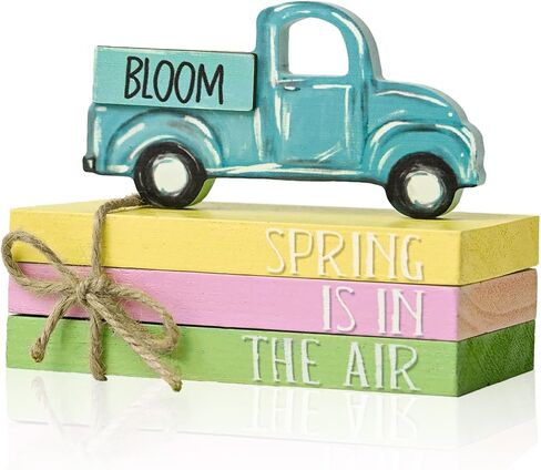 Smile St.Patrick's Day Wooden Book Stack Decor Green Shamrock & Lucky Truck Design, Freestanding Tabletop Shelf Wood Sign for Home Office in Saudi Arabia