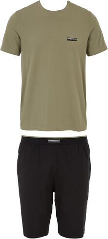 Emporio Armani Men's Logo Label Cotton Pajama Short and Tee Set in Saudi Arabia