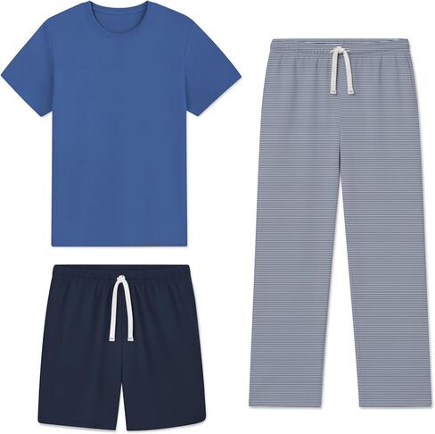 طقم بيجامات رجالي Andeip مكون من 3 قطع مريح من ملابس النوم Pj فضفاضة تناسب ملابس النوم بياقة دائرية وملابس نوم بيجامة مع جيوب in Kuwait