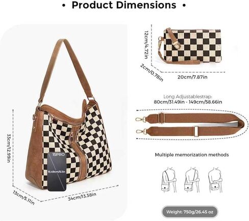 Slouchy 2 Pcs Checkered Crossbody Shoulder Bag Women Underarm Canvas Hobo Bags Travel Work Purses Handbag Tote Wallet 2026 in Saudi Arabia