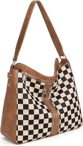 Slouchy 2 Pcs Checkered Crossbody Shoulder Bag Women Underarm Canvas Hobo Bags Travel Work Purses Handbag Tote Wallet 2026 in Saudi Arabia