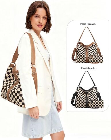 Slouchy 2 Pcs Checkered Crossbody Shoulder Bag Women Underarm Canvas Hobo Bags Travel Work Purses Handbag Tote Wallet 2026 in Saudi Arabia