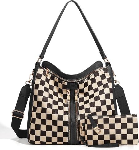 Slouchy 2 Pcs Checkered Crossbody Shoulder Bag Women Underarm Canvas Hobo Bags Travel Work Purses Handbag Tote Wallet 2026 in Saudi Arabia
