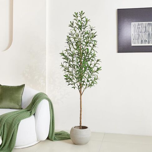 6FT Artificial Olive Tree Indoor – Real Wood Trunk Tall Faux Olive Tree, Large Fake Potted Plant for Home Decor Living Room& Office Decor,VN245 in Kuwait