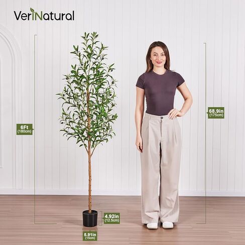 6FT Artificial Olive Tree Indoor – Real Wood Trunk Tall Faux Olive Tree, Large Fake Potted Plant for Home Decor Living Room& Office Decor,VN245 in Kuwait