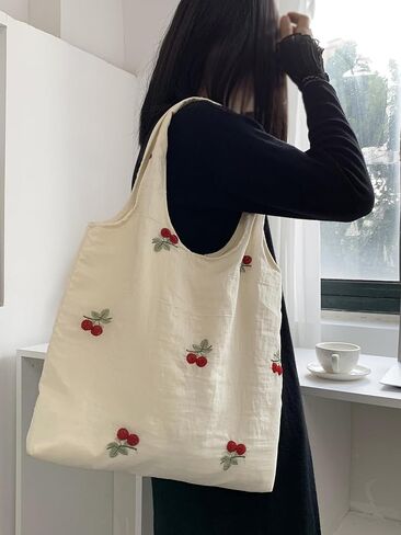 Sheer Embroidered Tote Bag for Women, Large Capacity Canvas Shoulder Bag for Work,Underarm Commuter Bag in Saudi Arabia