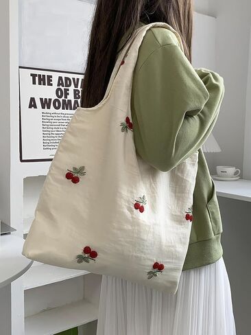 Sheer Embroidered Tote Bag for Women, Large Capacity Canvas Shoulder Bag for Work,Underarm Commuter Bag in Saudi Arabia