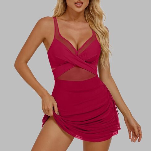 Womens Mesh One Piece Swimsuit Modest Tummy Control Bathing Suit Twist Front Swim Dress Beach Vacation Swimwear 2026 in Saudi Arabia