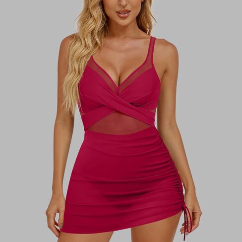 Womens Mesh One Piece Swimsuit Modest Tummy Control Bathing Suit Twist Front Swim Dress Beach Vacation Swimwear 2026 in Saudi Arabia